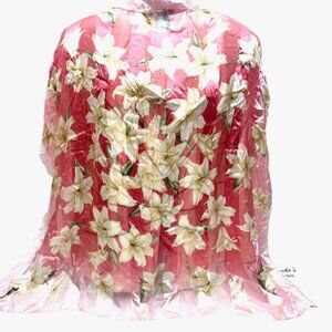 Maxime Labeyrie Paris  100% Silk  Chiffon/Satin   34"  pink peach floral   (55)